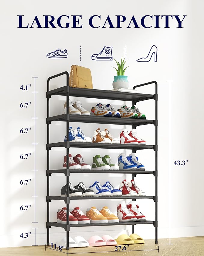 Kitsure Shoe Rack for Closet, Sturdy and Long-Lasting Shoe Shelf, Shoe Rack for Entryway, Personalized DIY Shoe Organizer, Shoe Rack Organizer for Space-Saving, 27.6" x 11.8" x 43.3", Black - Image 2