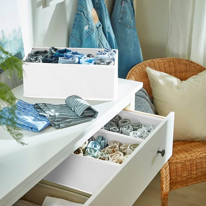 Criusia 6 Pack Clothes Drawer Organizer, Fabric Foldable Closet Dresser Drawer Organizer for Clothing, Bra Sock Underwear Drawer Organizer for Nursery Dorm Bedroom Organization (6 Bins, White) - Image 8