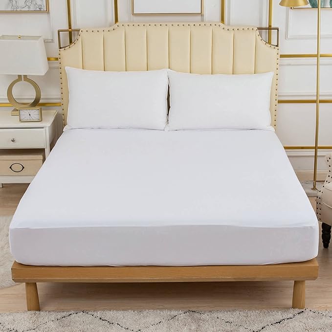 Kingnex Full Size Mattress Protector Waterproof Jersey Ultra Soft Noiseless Smooth Top Fitted Matressprotector Cover with Stretchy Pocket