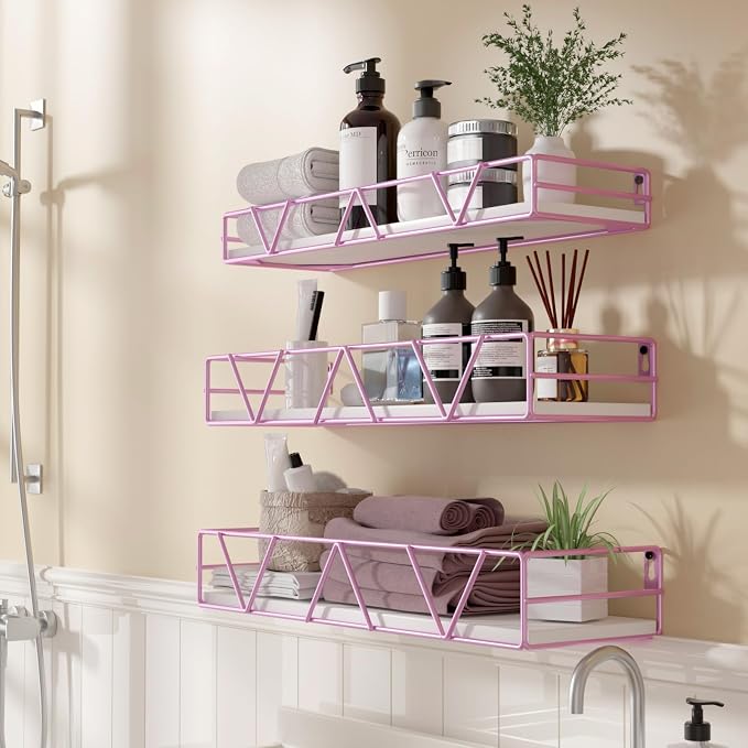 Amaoot Floating Shelves Set of 3, Home Wood Wall Shelf, Farmhouse Shelf for Bedroom, Wall Mounted Floating Shelf for Living Room, Bedroom, Bathroom, Kitchen, Office (Pink) - Image 5
