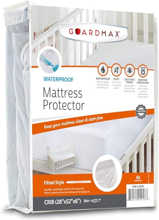 Guardmax Terry Cotton Crib Size Mattress Protector - Waterproof & Dust Mite Proof Mattress Cover with Stretchable Pockets - Soft, Comfortable, & Noiseless Waterproof Fitted Sheet.(28 x 52 x 7)