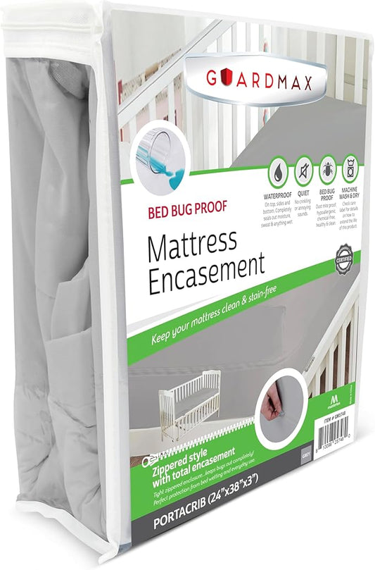 Guardmax Jersey Knitted Mini Crib Size Zippered Mattress Encasement - Waterproof & Bed Bug Proof Mattress Protector - Comfortable, Soft, and Noiseless Zippered Bedding - Dust Mite Proof (24 x 38 x 3)