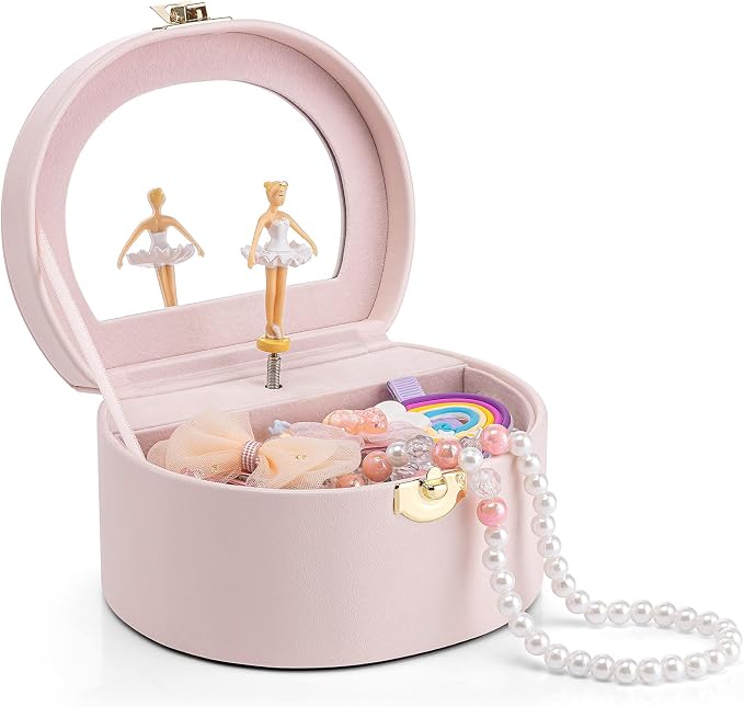 Vlando Musical Jewelry Box for Girls - Valentines Day Gifts for Daughter Kids - Birthday for Girls Ages 4 5 6 7 8-12 Year Old - Kid Music Box with Ballerina for Birthday Bedroom Decor - Light Pink by VLANDO