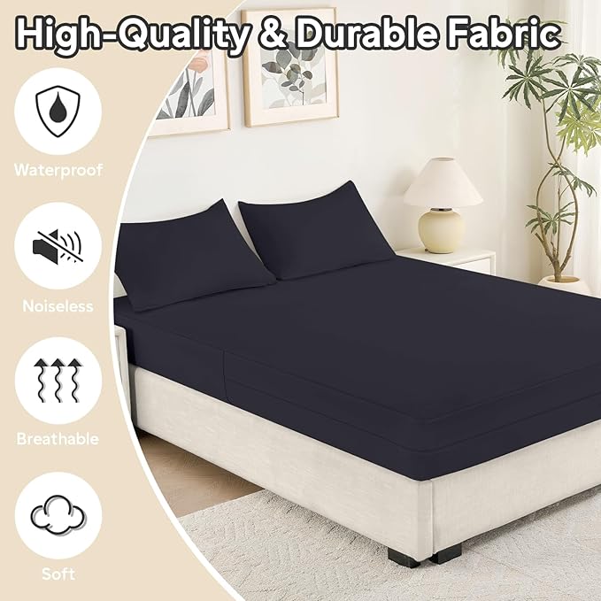 Twin Waterproof Mattress Protector (8”-10” Depth) – Zippered Six-Sided Mattress Encasement Bed Cover, Noiseless Breathable Twin Mattress Cover, Machine Washable Waterproof Bed Protector, Black