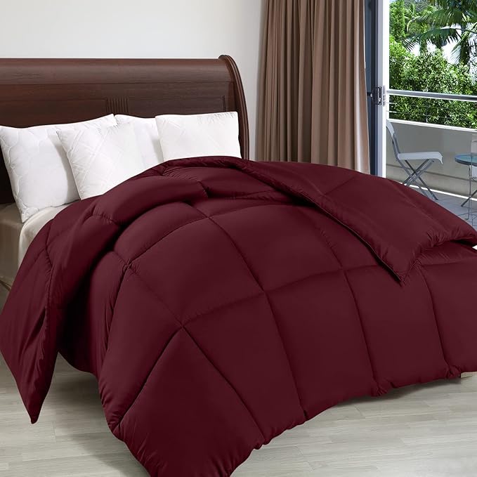 Utopia Bedding Twin Comforter Duvet Insert, Quilted Burgundy Comforter with Corner Tabs, Box Stitched Down Alternative Comforters Twin Size 64 x 88 inches