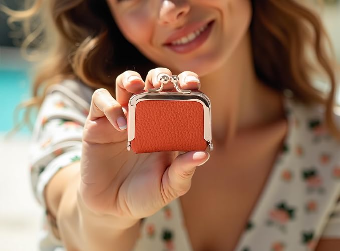 Zivyes Mini Jewelry Box Travel Small Coin Purse Organizer Case Genuine Leather Tiny Size (Orange) - Image 2