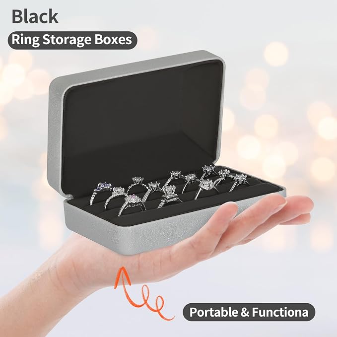 KUKUVR Velet Ring Storage Box for Multiple Rings, Travel Jewelry Stud Earrings Holder Case, 3 Slot Portable Ring Display Organizer Case (Silver) - Image 3