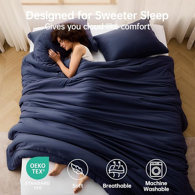 MUXHOMO King Size Comforter Set, All Season Ultra Soft Down Alternative Bedding - 3 Piece Lightweight Bed Set Includes 1 Comforter (104"x90") and 2 Pillow Shams (20"x36"), Navy Blue