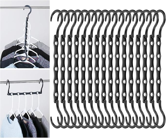 Mr. Pen- Space Saving Hangers for Clothes, 16 pcs, Black, Plastic Multi Clothes Hangers Space Saving, 5 Slots, 360° Rotating Hooks by MrPen