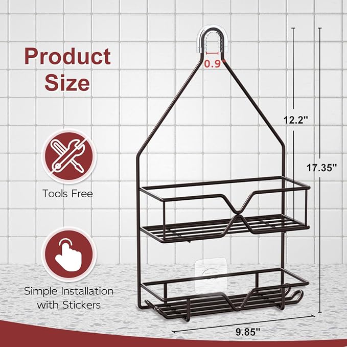TreeLen Shower Caddy over Shower Head Hanging Bathroom Caddy for Bathroom Organizer 4 Hooks Shampoo Holder-Bronze - Image 3
