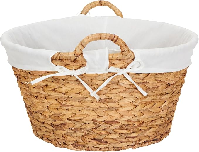 Household Essentials Round Wicker Laundry Basket with Handles, Whimsical Water Hyacinth Basket, Supportive Metal Frame, Removable Polyester Liner, Handwoven, Well-Structured and Versatile, Natural - Image 8