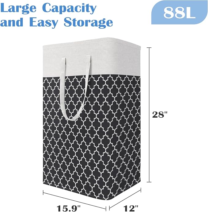 BlissTotes 3-Pack Laundry Basket, Freestanding＆Waterproof Laundry Hamper, Collapsible Tall Clothes Hamper with Easy Carry Handles for Clothes, Towels in the Family and Dorm,Clover Black,88L - Image 2