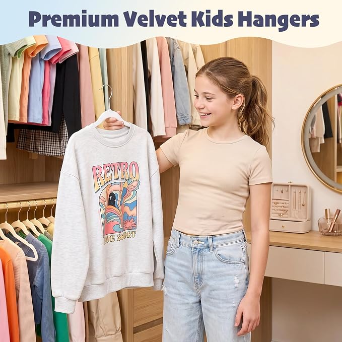HOUSE DAY 14 Inch Kids Velvet Hangers 50 Pack, Durable Big Kids Hangers for Youth,Teen, Non Slip Kid Felt Hanger, Cute Childrens Hanger for Closet, White - Image 2