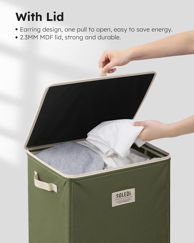 SOLEDI Laundry Hamper with Lid 100L Large & Tall Collapsible Laundry Basket, Clothes Hamper with Bag Removable Easy to Carry, Dirty Hampers for Bedroom, Bathroom, Dorm, College, Avocado - Image 5