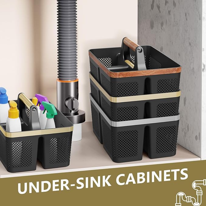 BYUNER Shower Caddy Dorm Men: Plastic Bathroom Caddy Organizer with Handle and Holes, Bath Caddy for College Dorm, Portable Shower Basket Tote for Toiletry, Travel, GYM, Camp Essentials Black/Gold - Image 6