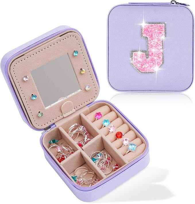 Uygafly Travel Jewelry Case - Personalized Jewelry Box for Women,Small Jewelry Organizer Cute Jewelry Organizers and Storage Aesthetic,Travel Essentials Birthday Gifts for Girls Women | Lavender,J by Uygafly