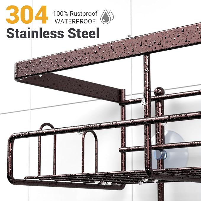 AKTECKE Shower Caddy Hanging Bathroom Organizer: Rustproof Shelf for Inside Shower - No Drilling, Over Showerhead - Bath Shelves for Shampoo, Soap - Bronze - Image 3