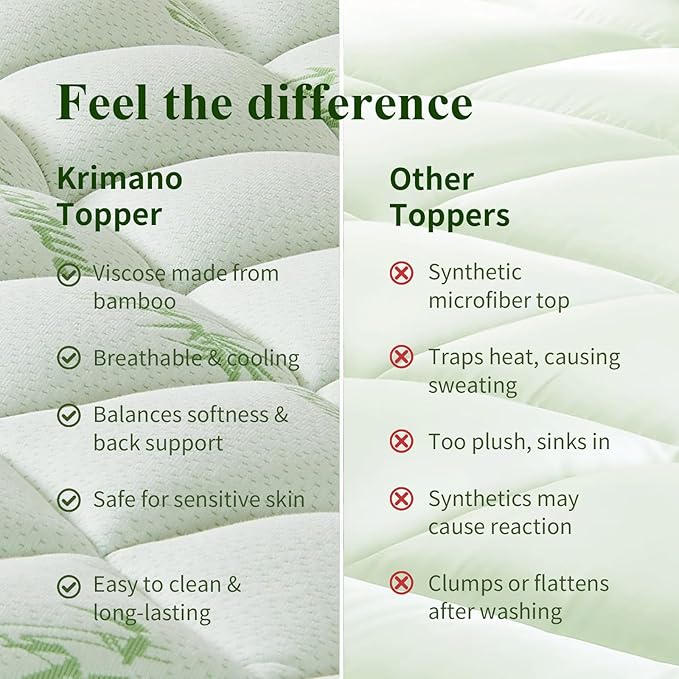 Twin XL Mattress Topper, Viscose Derived from Bamboo Thick Pillow Top Mattress Pad with Deep Pocket, Naturally Cooling for Hot Sleepers, Soft for Back Pain Relief, Premium Green