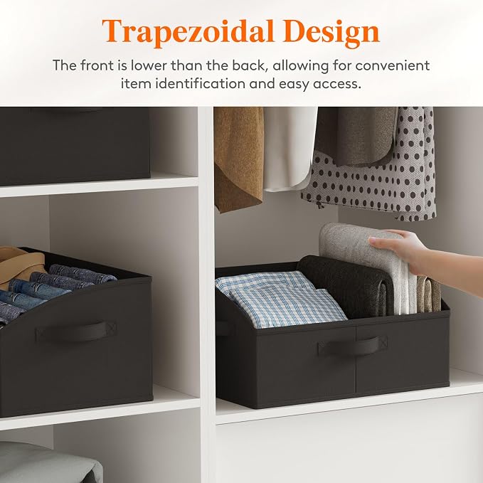 Lifewit Trapezoid Closet Storage Bins for Shelf, 6 Packs Non-woven Closet Organizer Baskets with Handles, Foldable Clothes Containers Boxes for Clothing, Book, Purse, 19L, Large, Black - Image 3
