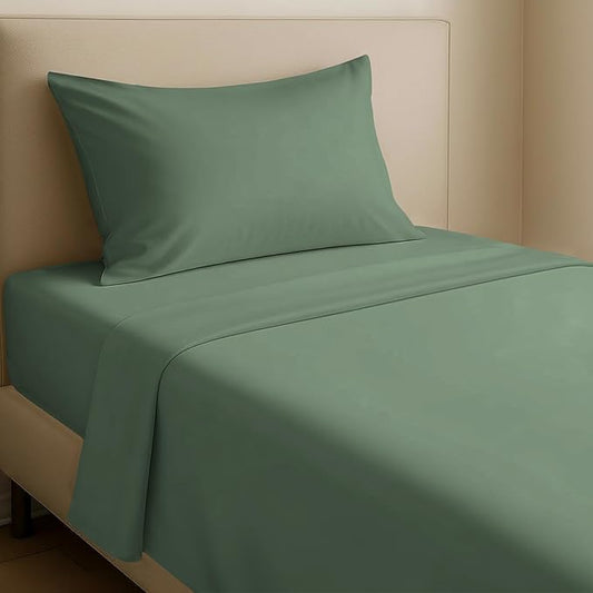 California Design Den XL Twin Sheets Set - Natural 100% Cotton Sheets with 12" Pockets, Soft Sateen Weave, Breathable and Durable Bedding Set for Dorm Rooms, College (Sage Green - Dark)