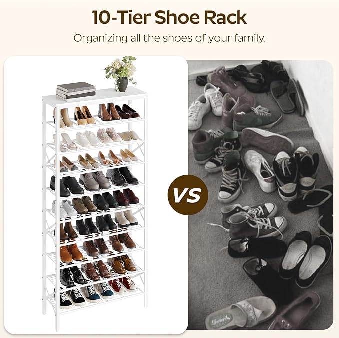YATINEY 10 Tier Shoe Rack, Large Capacity Shoe Storage Organizer Holds 40 Pairs, Sturdy and Stable, for Entryway, Hallway, Closet, Dorm Room, White SS10WW - Image 4