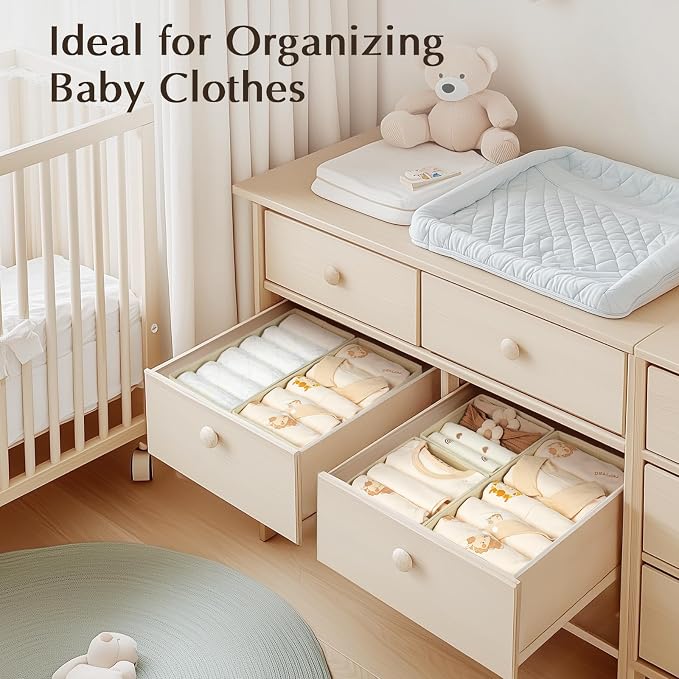 DIMJ Drawer Organizers for Clothing, Set of 8 Fabric Closet Organizers and Storage, Dresser Organizers, Drawer Dividers for Baby Clothes, Socks, Belt, Tie (Beige) - Image 4
