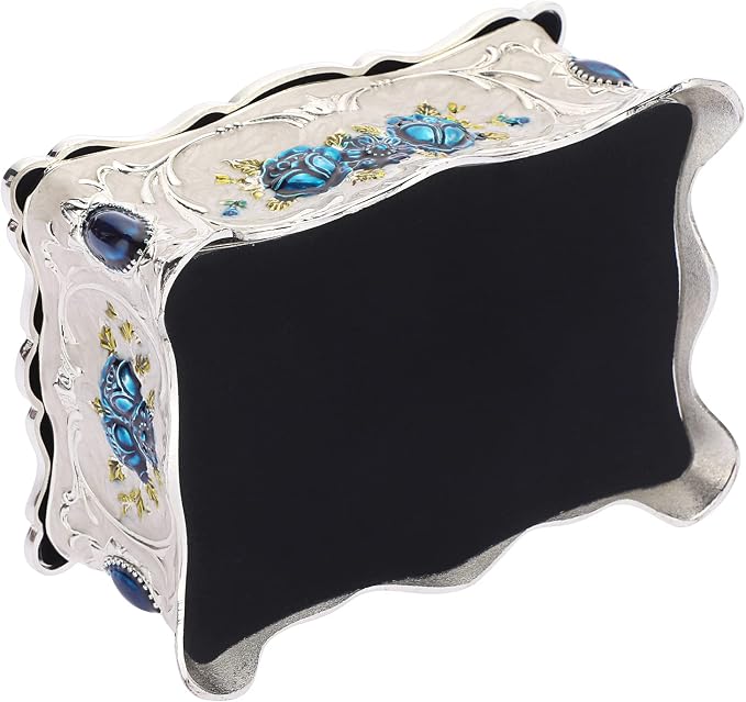 Hipiwe Vintage Metal Jewelry Box Trinket Organizer Box Jewelry Organizer for Women Jewelry Display Home Decor Unique Gift Silvery Medium - Image 9