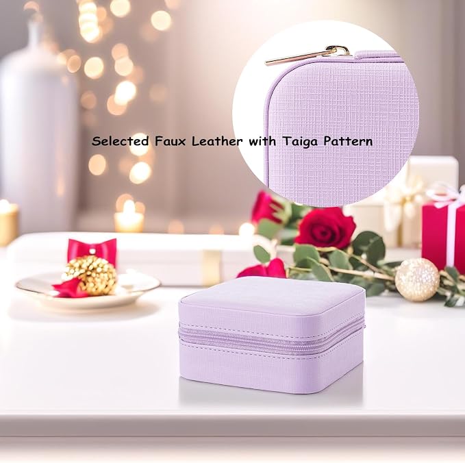 Vlando Small Faux Leather Travel Jewelry Box Organizer Display Storage Case for Rings Earrings Necklace, Purple - Image 2