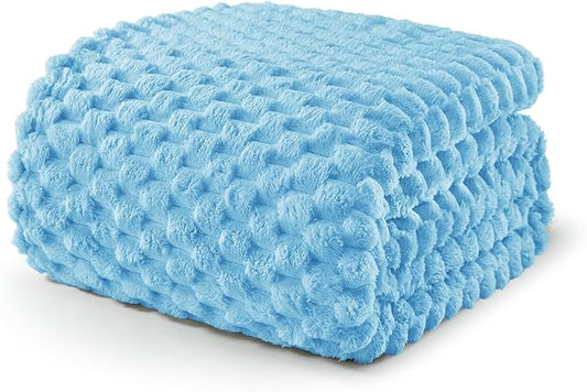 Exclusivo Mezcla Fleece Queen Blanket for Bed, Extra Large Fuzzy Blue Bed Blankets, Soft Cozy Plush Sofa Throws for All Seasons, 90x90 Inches