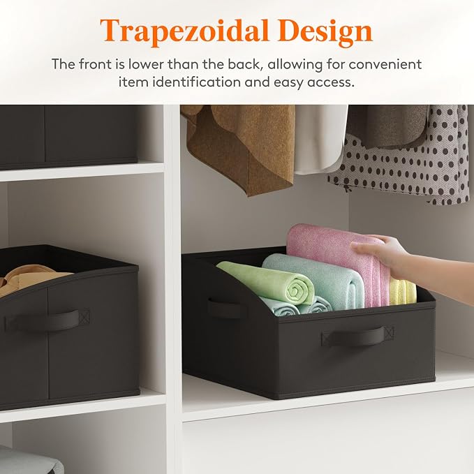 Lifewit Trapezoid Closet Storage Bins for Shelf, 6 Packs Non-woven Closet Organizer Baskets with Handles, Foldable Clothes Containers Boxes for Clothing, Book, Purse, 16L, Medium, Black - Image 3