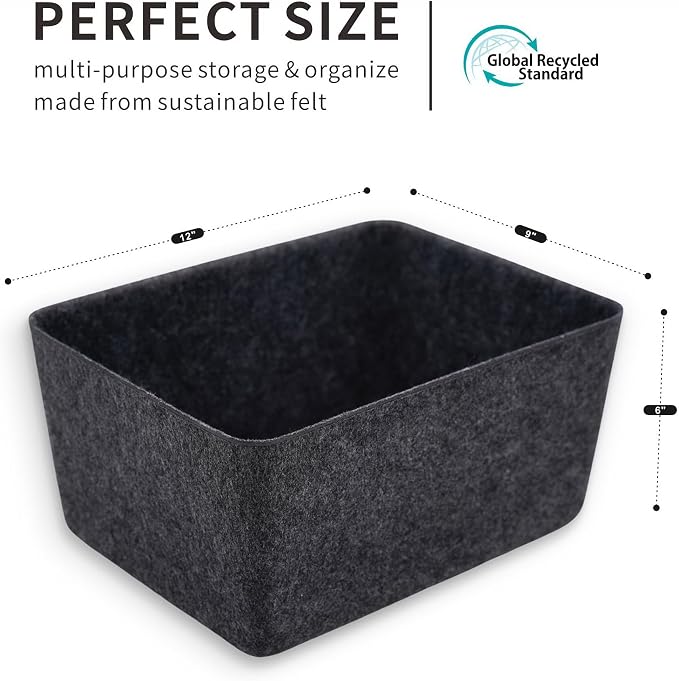 Welaxy Felt Storage Bin, Deep Wide Drawer Organizer Caddy for Makeup, Jewelry, Stationery, Closet & Bathroom, Minimalist Storage Box (Charcoal Bin, M) - Image 7