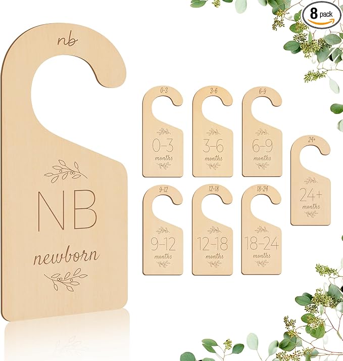 Wooden Baby Closet Dividers - 8 Pcs Double-Sided Design for Newborn Nursery Room Wardrobe Storage by Months Size - Perfect Toddler Clothes Organizer by CareCompletelyYourBaby