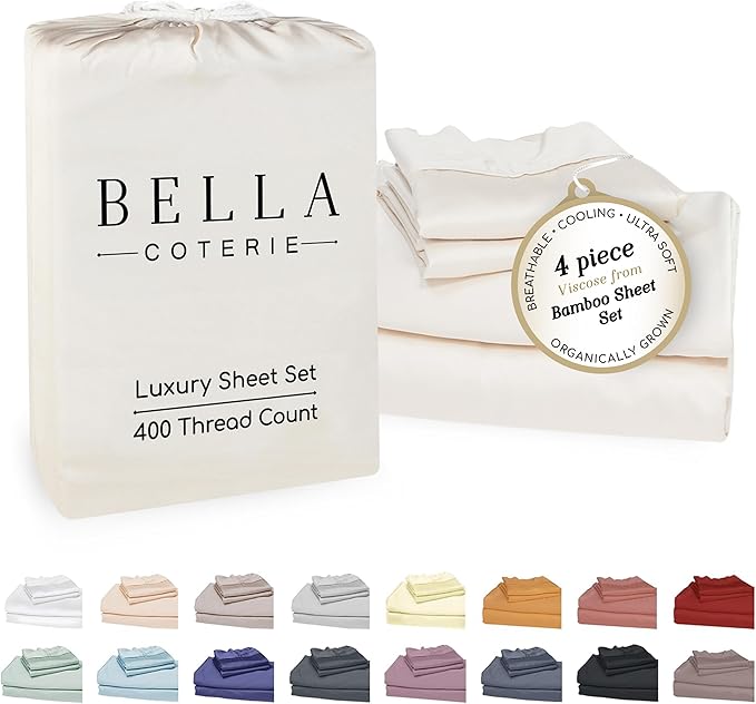 Bella Coterie Luxury Bamboo Viscose Twin Size Sheet Set | 100% Organically Grown | Ultra Soft | Cooling for Hot Sleepers | 18" Deep Pocket [Vanilla Cream]