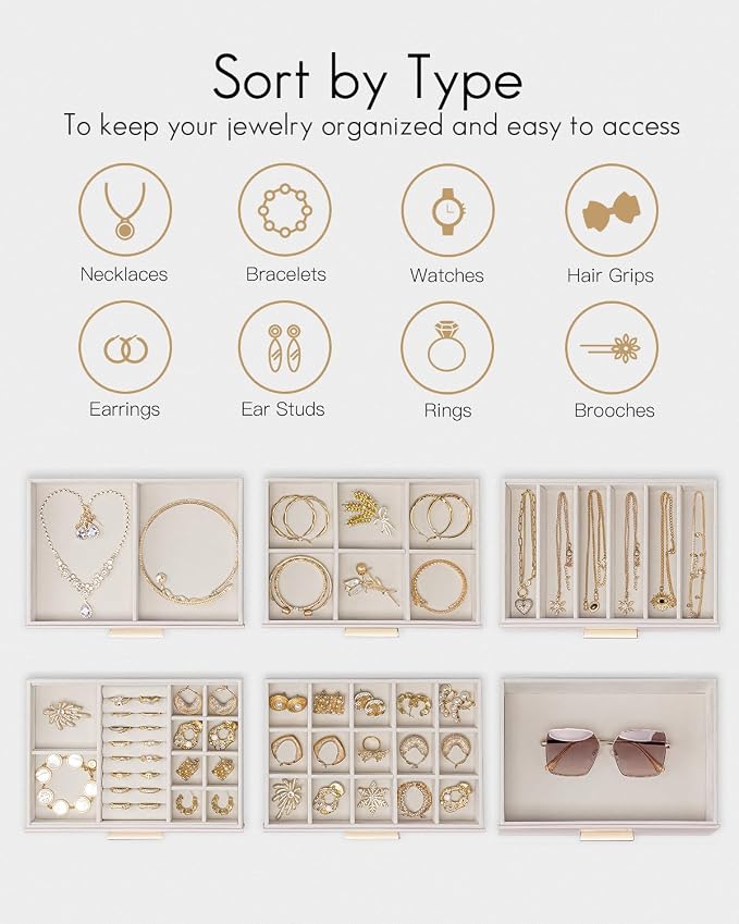 VLANDO 6 Layer Jewelry Box for Women, Glass Lid Jewelry Organizer with 6 Drawers for Necklaces Rings Earrings Bracelets - Light Pink - Image 4