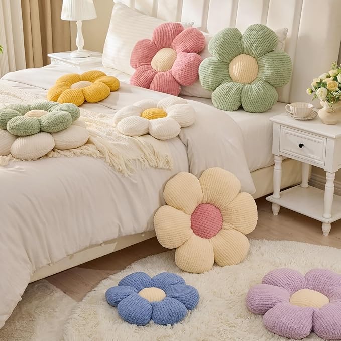 Flower Pillow, Ivory Throw Pillows Cute Daisy Decorative Pillow Cushion Seating Home Decorative for Bed, Sofa, Couch