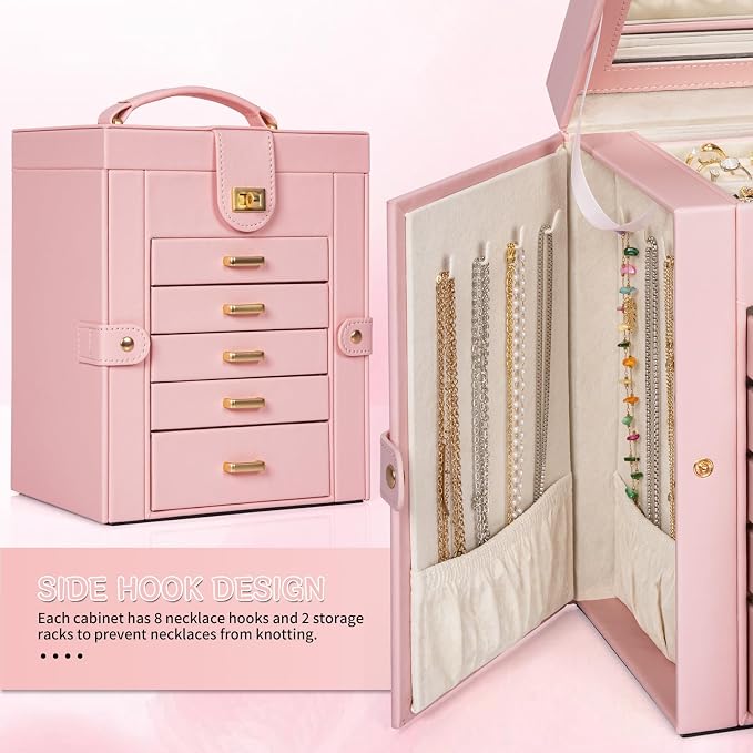 AKOZLIN Large Jewelry Box Organizer Functional with Big Mirror, Leather Jewelry Storage Case for Women Girls Ring Necklace Earring Bracelet Holder Organizer - Image 6