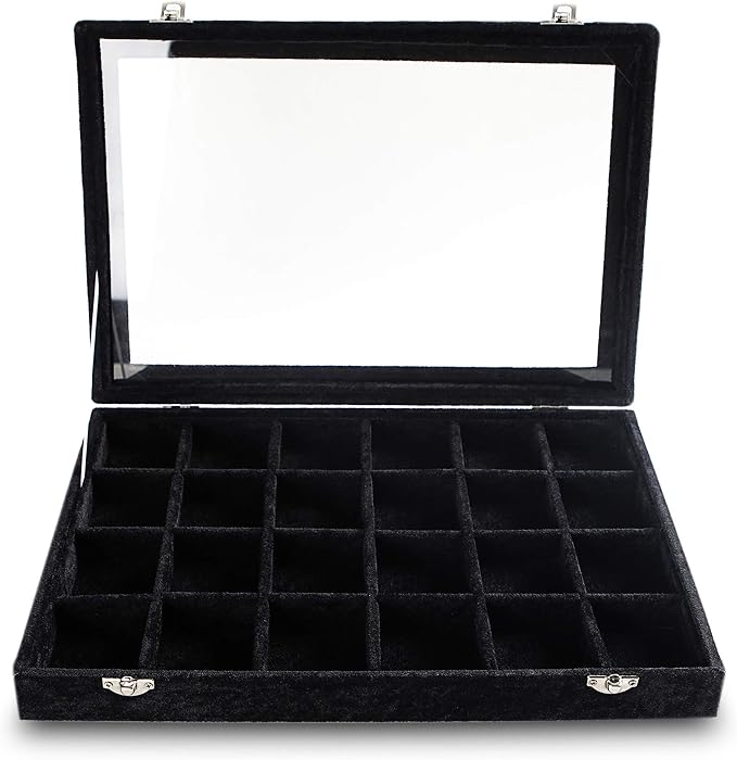 Frebeauty 24 Grid Earring Holder Organizer Tray, Jewelry Organizers and Storage for Drawer,Velvet Jewelry Display Storage for Earrings,Rings,Studs,10.5 x 6.5 x 1.2 Inches Gift for Women (Black) - Image 4