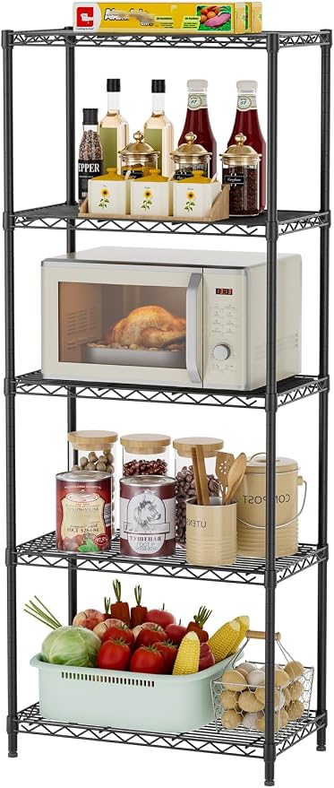 SINGAYE Shelf Wire Shelving Adjustable Storage Shelves Rack Standing Units for Kitchen Closet Laundry Bathroom Organizers Metal Pantry Narrow Mesh Gaps 12" D x 22" W x 59" H Black - Image 9