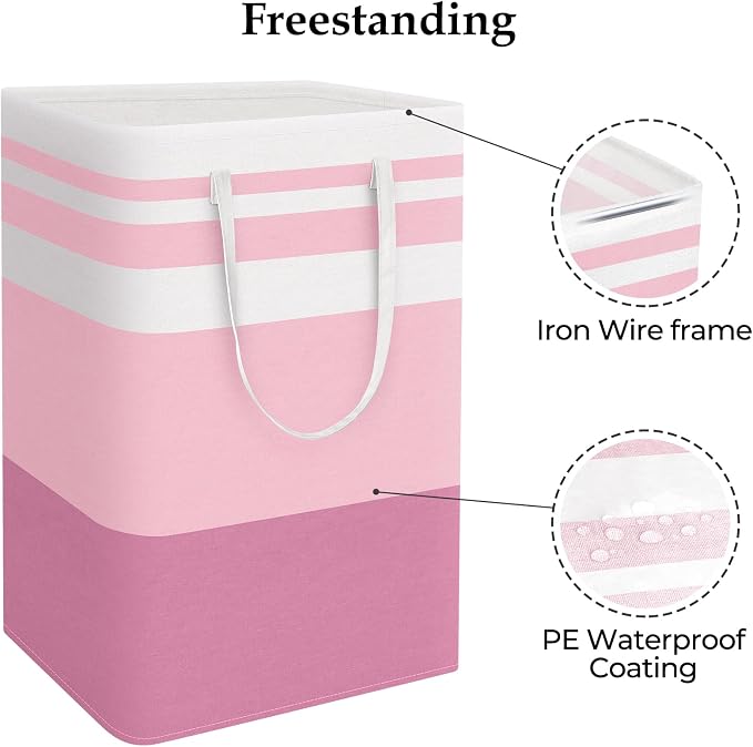 StorageRight Large Collapsible Laundry Basket Hamper with Easy Carry Handles，Freestanding Clothes Hampers for Laundry, Bedroom, Dorm, Towels, Toys, 75L, Pink - Image 3