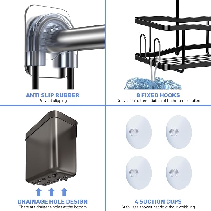 Aitatty Hanging Shower Caddy Bathroom Organizer: Rustproof Shower Shelf Racks Over Shower Head - No Drilling Inside Bath Shower Rack Shelves Over Showerhead for Shampoo with Soap Holder Black - Image 5