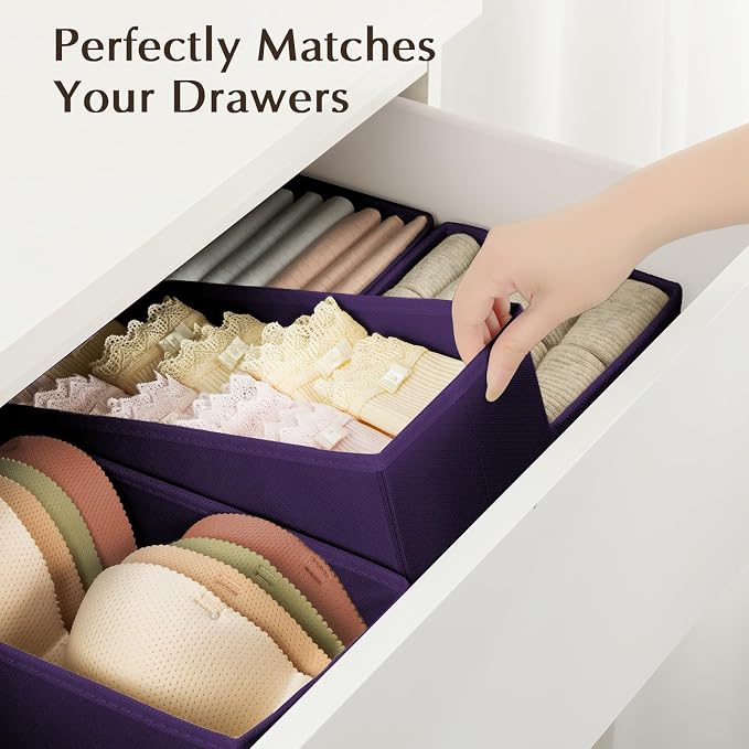 DIMJ Drawer Organizers Clothes, Set of 4 Dresser Organizer Bins, Fabric Closet Organizers and Storage, Shallow Drawer Dividers for Nursery, Clothing, Baby Clothes, Socks, Underwears, Tie (Purple) - Image 3