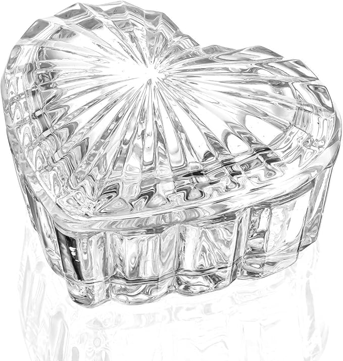 kanpura Clear Glass Jewelry Box Heart Shape Cute Box for Storage Ring Earring Trinket Vintage Decorative Glass Jar with Lid Christmas Gift for Women, Mom by Kanpura