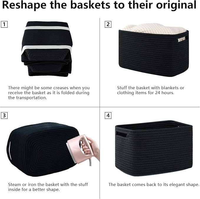 OIAHOMY 4 Pack Storage Baskets for Organizing, Cube Storage Bins for Shelves, Rectangle Storage Baskets With Handles, Woven Baskets for Storage, 12.7''Lx9''Wx7.8''H, Black - Image 7