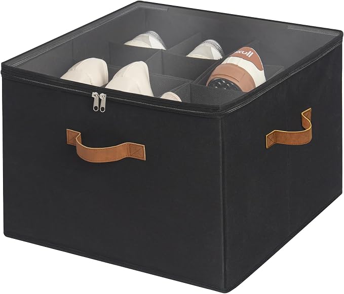 StorageWorks Shoe Organizer for Closet, Fits up to 16 Pairs, Shoe Cubby Storage Containers with Adjustable Dividers and Clear Cover, Black by StorageWorks