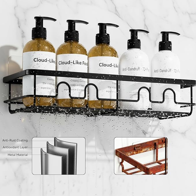 Adhesive Shower Caddy, Large Capacity Shower Racks for Inside Shower, No Drill Bathroom Shower Organizer and Storage, 2 Pack Black Bathroom Shelves, Home Decor Rv Accessories, Apartment - Image 3