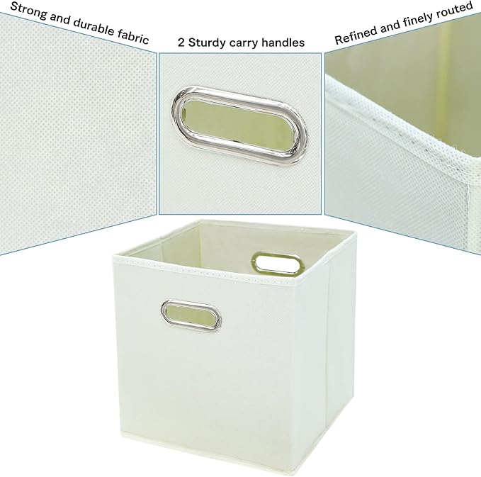 Black Fabric Cubby Storage Bins,13x13x13 Inches,Cube Organizer Bin Foldable Storage Boxes with Dual Handles Fabric Organizer Box and collapsible Storages basket,Set of 6,Creamy-White - Image 7
