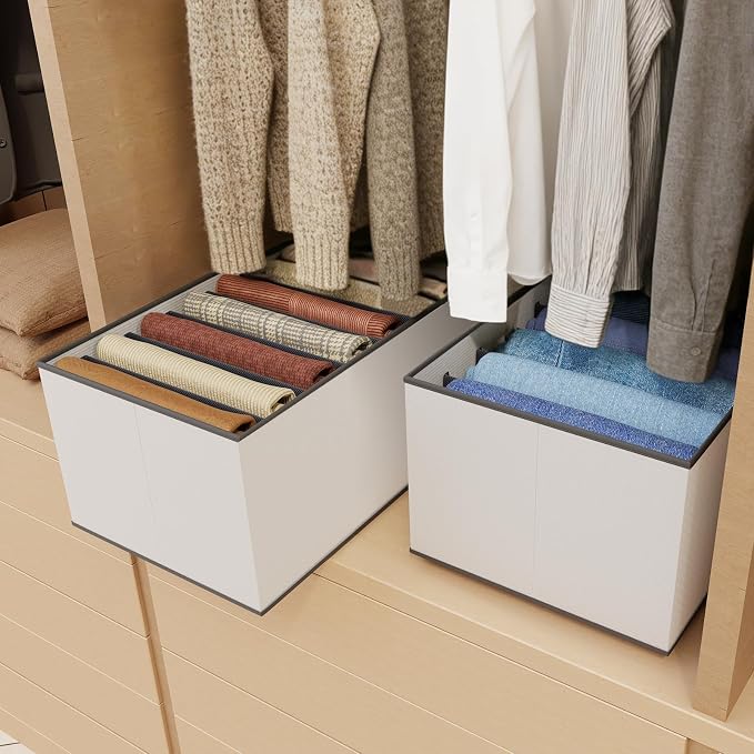 EASEVE 6 Pack Wardrobe Closet Organizer and Storage for Clothes - 7 Grids Foldable Drawer Dividers Organizers for Jeans | Pants | Shirts | Leggings, Stackable Clothing Bins for Closets Organization - Image 5