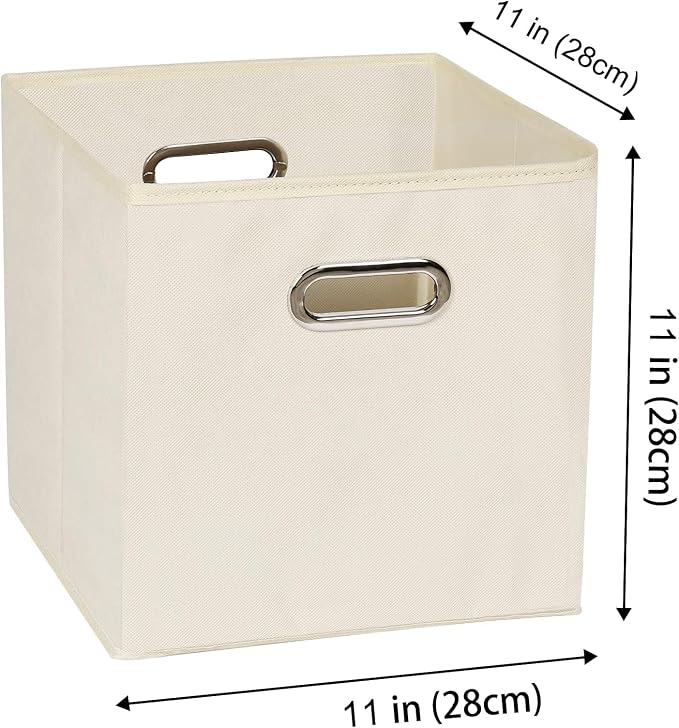 Fabric storage bins Cubes, Fabric Cube Organizer with Handle, Foldable Cube Bins for Cloth or Accessary Storage, 11x11x11, Set of 12, (Creamy White) - Image 2