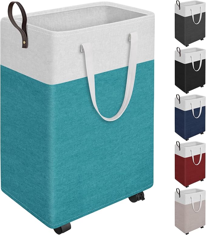 HomeHacks 90L Large Rolling Laundry Basket, Laundry Hamper with 4 Smooth Wheels, Collapsible Waterproof Clothes Basket, Freestanding Hamper with Handles for Bedroom/Dorm/Laundry Room (Green) by HomeHacks