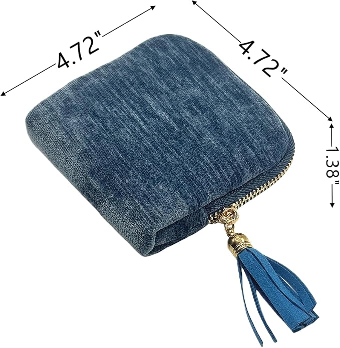 Small Travel Jewelry Case - Jewelry Travel Organizer Bag with Tassel Zipper for Bracelets, Necklaces, Bangles, Jewelry Organizer Storage Bag Gift for Women Girls LJB001-Peacock Blue - Image 2